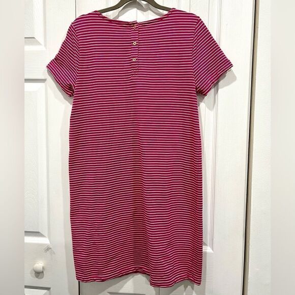 Kenar short sleeve striped pink white shirt dress back gold buttons size L - Picture 2 of 6